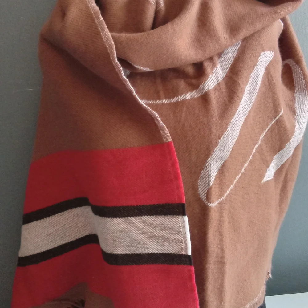 Victoria's Secret Pink Oversized Blanket Scarf Wrap Tan White Pink Stripe Fringe